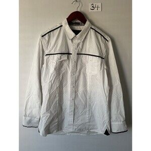 Franky Max Western Style Button Up Shirt Mens L White Black Trim Long Sleeve